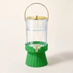 Kate Spade Green Wicker Beverage Dispenser with Gold Details